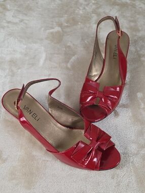 Vaneli Red Peep-Toe Slingback Heels